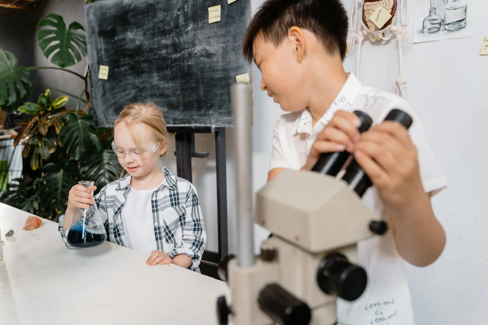 Lower school students doing a hands-on experiment