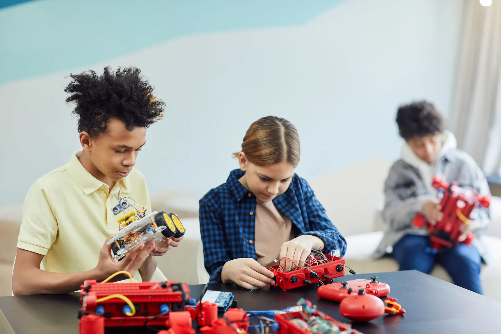 Students testing the robots they built